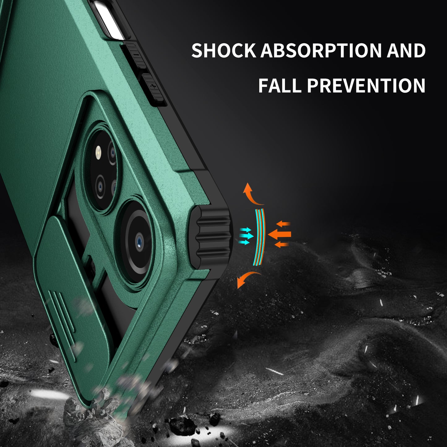 For Honor X7 Slide Camera Lid PC+TPU Cover Anti-drop Kickstand Phone Case