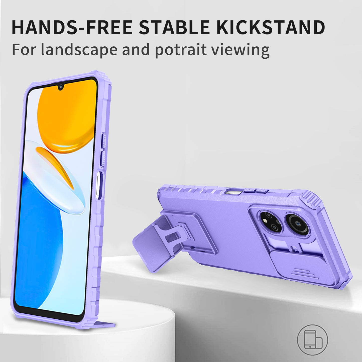 For Honor X7 Slide Camera Lid PC+TPU Cover Anti-drop Kickstand Phone Case