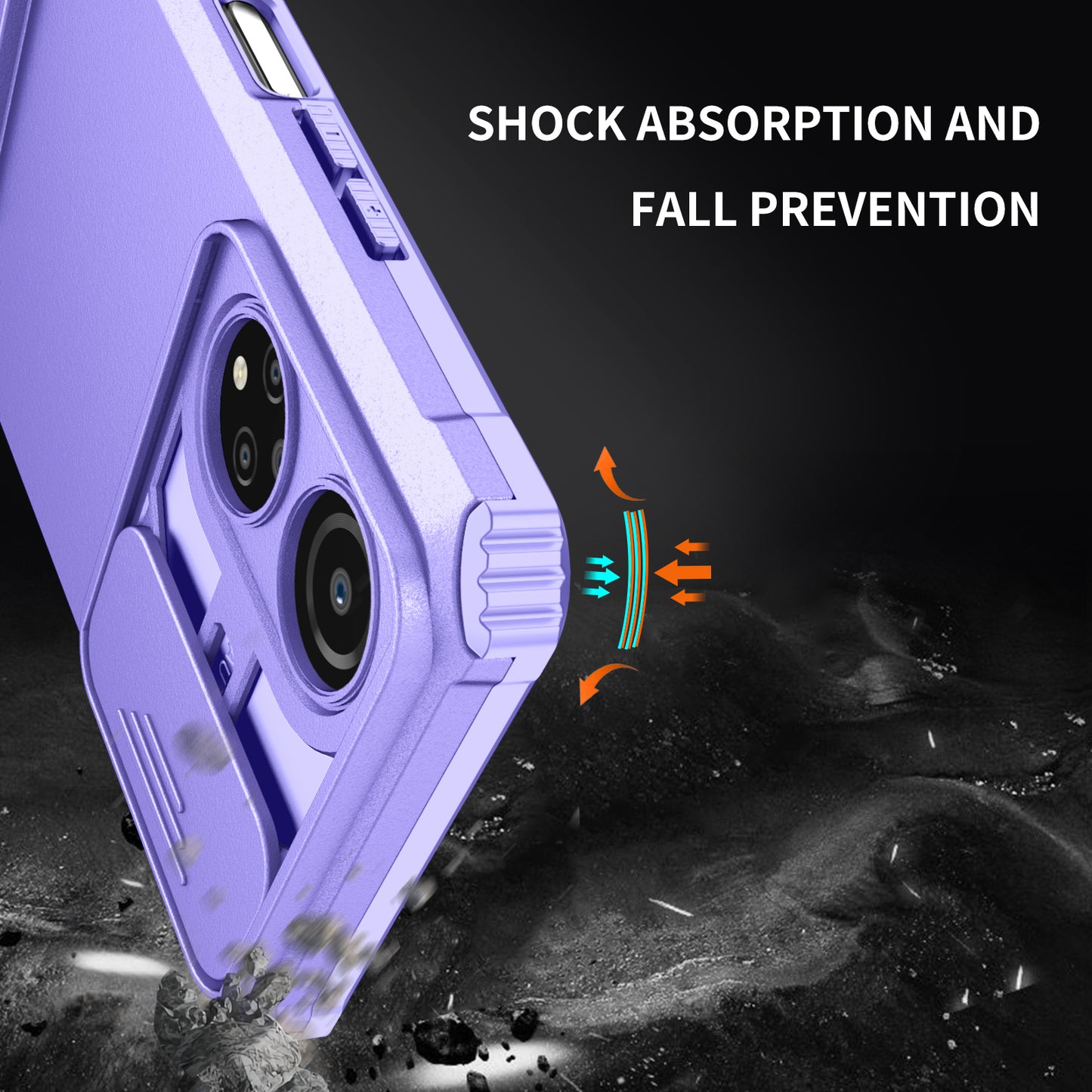 For Honor X7 Slide Camera Lid PC+TPU Cover Anti-drop Kickstand Phone Case