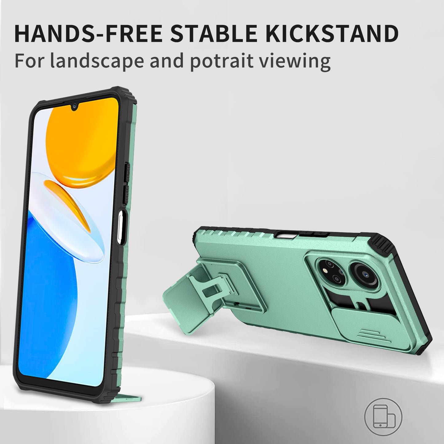 For Honor X7 Slide Camera Lid PC+TPU Cover Anti-drop Kickstand Phone Case