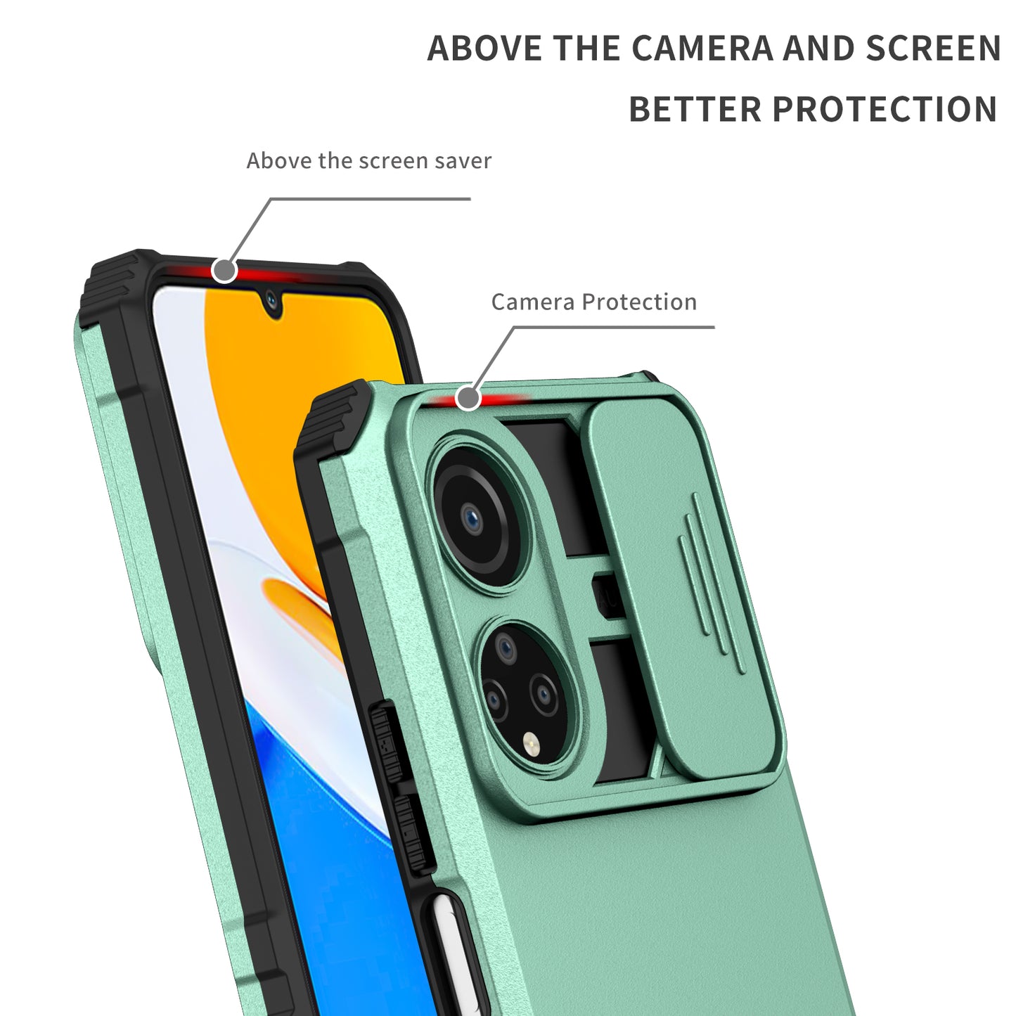 For Honor X7 Slide Camera Lid PC+TPU Cover Anti-drop Kickstand Phone Case
