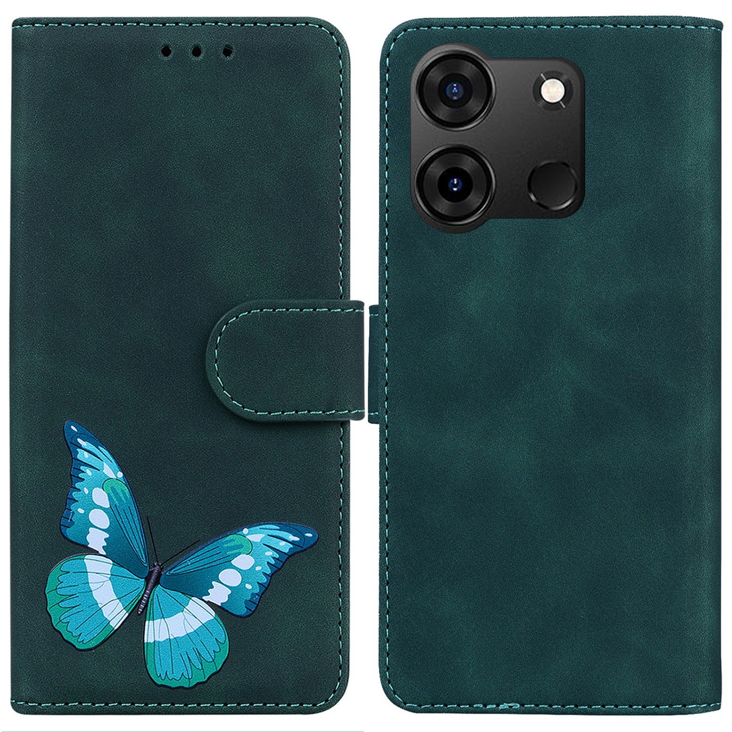 For Infinix Smart 7 (India) 4G / Smart 7 Plus Flip Stand Wallet Case PU Leather Butterfly Printing Phone Cover