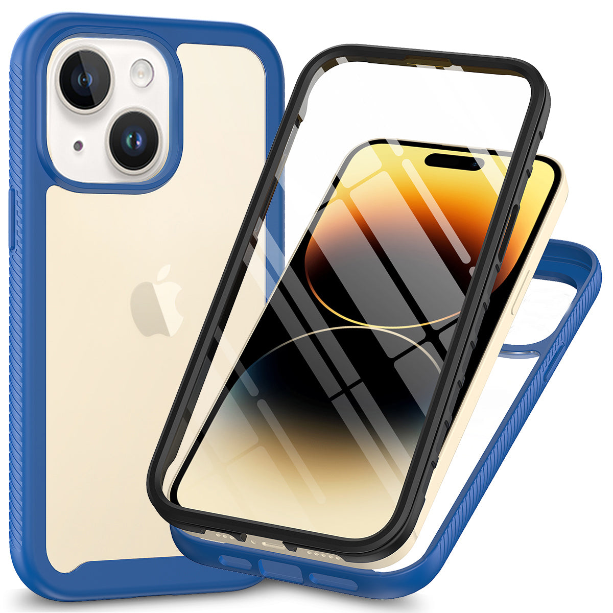 3-in-1 Phone Case for iPhone 15 Plus Full Protection TPU+PC Cover with PET Screen Protector