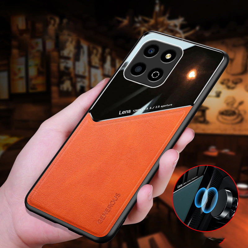 For Honor X8 5G Drop-proof Cover PU Leather Coated TPU+PC Phone Case with Car Mount Metal Sheet