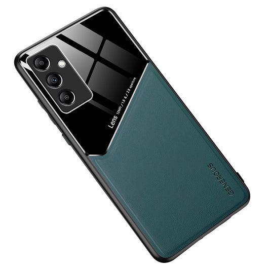 For Samsung Galaxy M14 5G PU Leather Coated TPU+PC Anti-drop Phone Back Case with Car Mount Metal Sheet