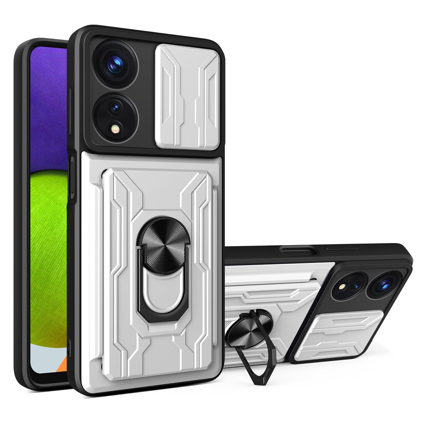 For Oppo A78 5G / A58 5G Slide Camera Phone Case PC+TPU Kickstand Cover with Card Holder