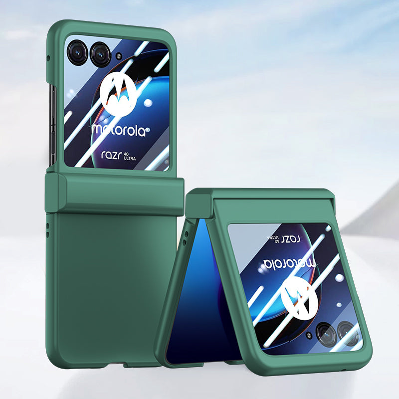 For Motorola Razr 40 Ultra 5G Phone Case Hinge Design PC Cover with Tempered Glass Rear Screen Protector