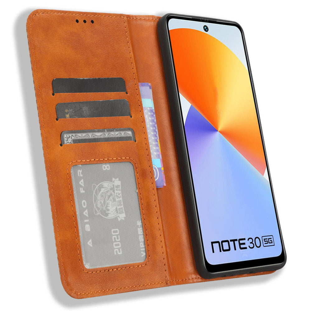 For Infinix Note 30 4G / X6833B / X6716B Magnetic Closing Phone Shell Retro PU Leather Cover Stand Wallet Shell