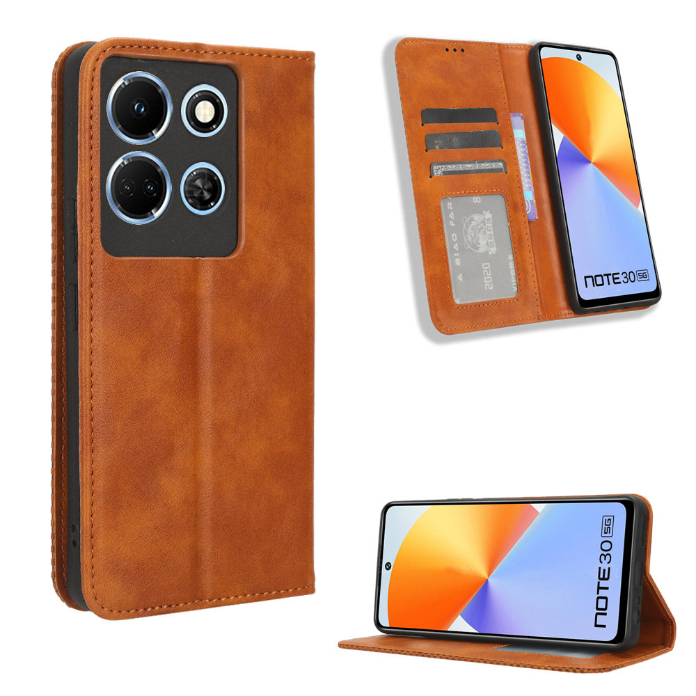 For Infinix Note 30 4G / X6833B / X6716B Magnetic Closing Phone Shell Retro PU Leather Cover Stand Wallet Shell
