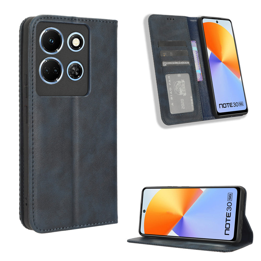 For Infinix Note 30 4G / X6833B / X6716B Magnetic Closing Phone Shell Retro PU Leather Cover Stand Wallet Shell