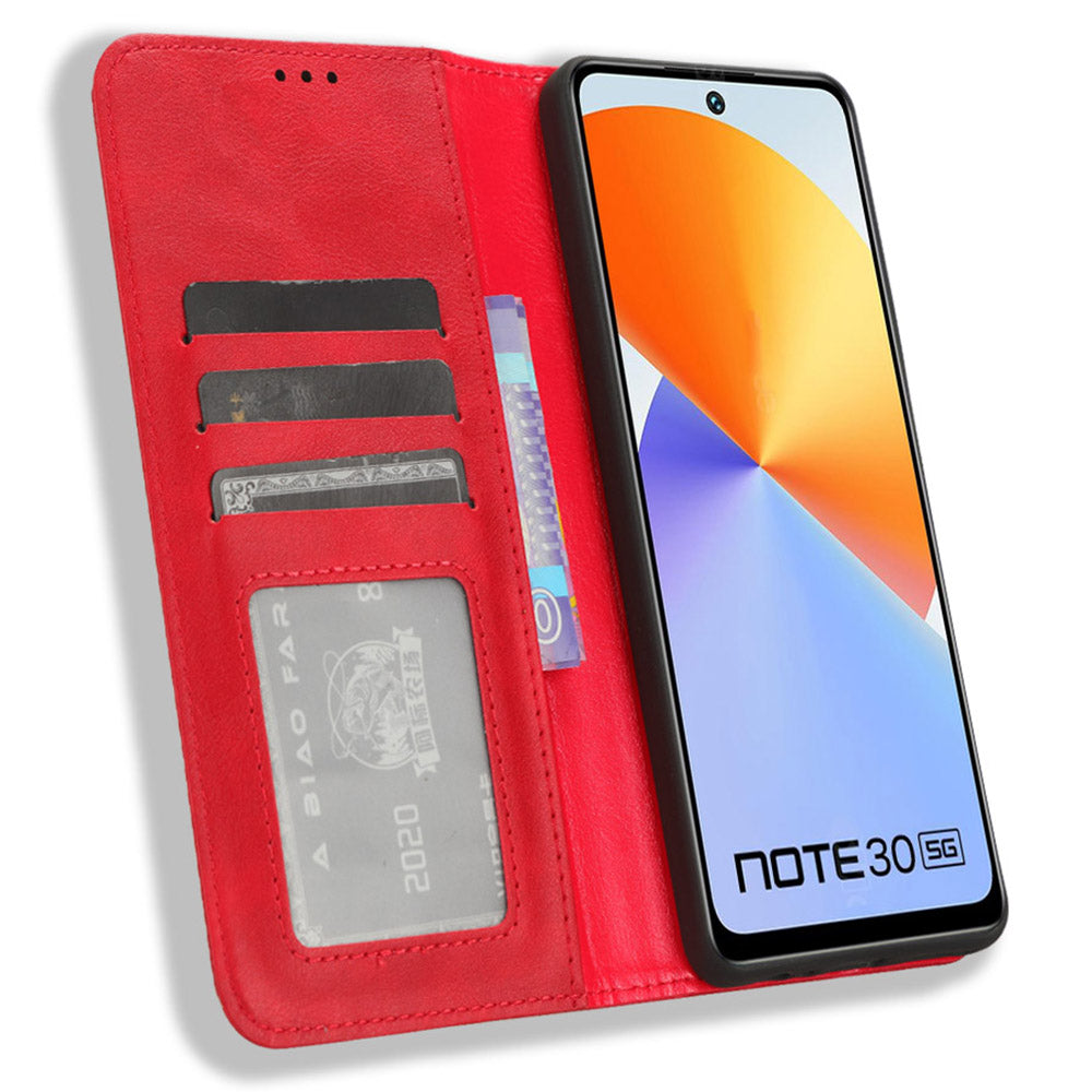 For Infinix Note 30 4G / X6833B / X6716B Magnetic Closing Phone Shell Retro PU Leather Cover Stand Wallet Shell