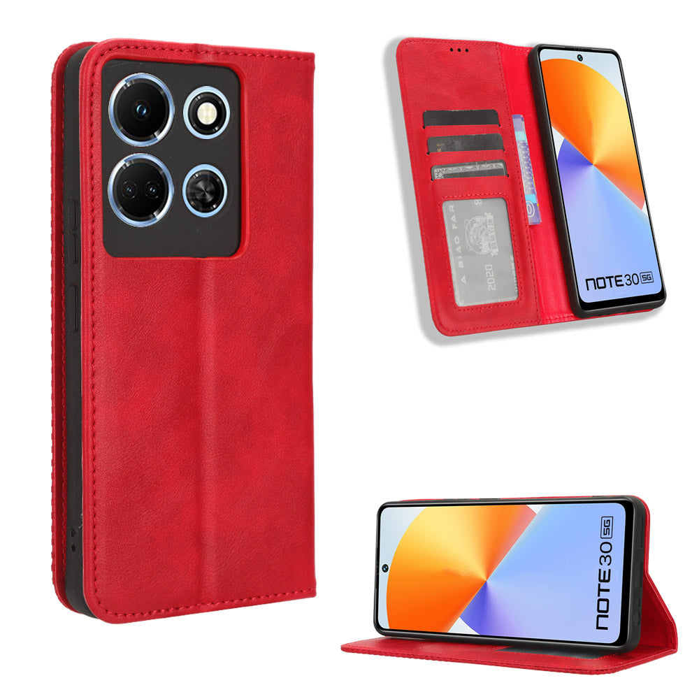 For Infinix Note 30 4G / X6833B / X6716B Magnetic Closing Phone Shell Retro PU Leather Cover Stand Wallet Shell