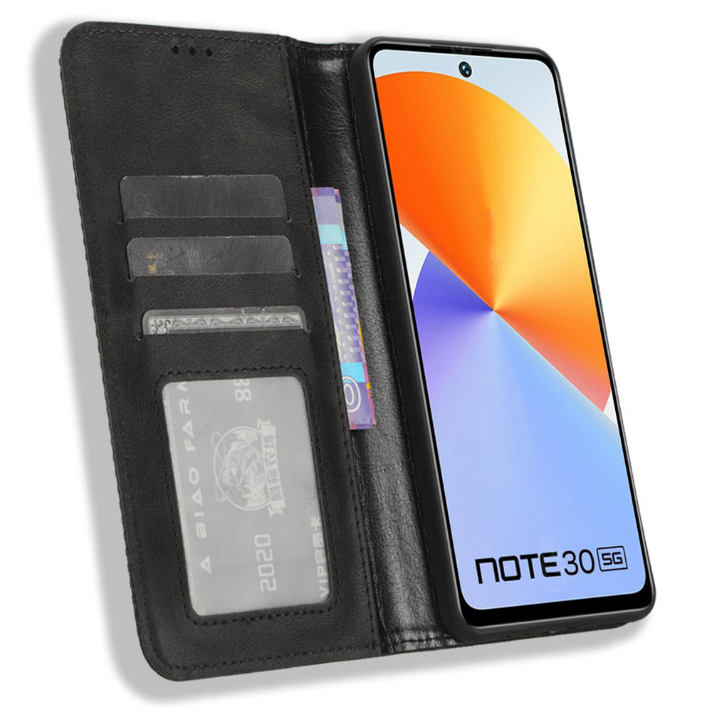 For Infinix Note 30 4G / X6833B / X6716B Magnetic Closing Phone Shell Retro PU Leather Cover Stand Wallet Shell