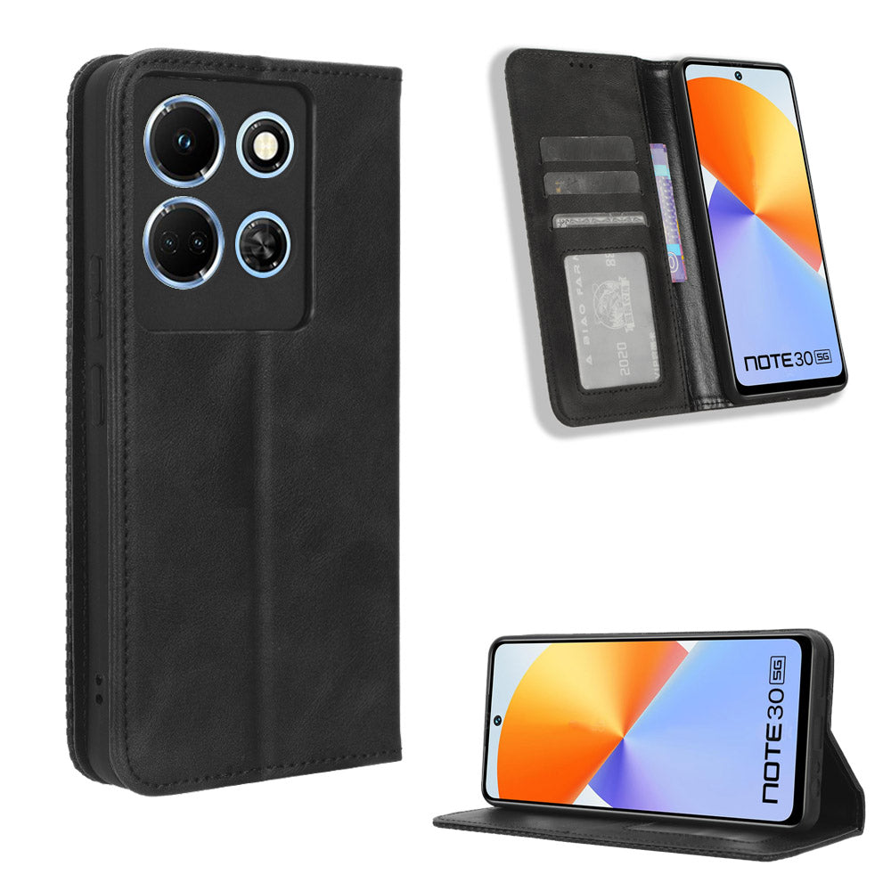 For Infinix Note 30 4G / X6833B / X6716B Magnetic Closing Phone Shell Retro PU Leather Cover Stand Wallet Shell