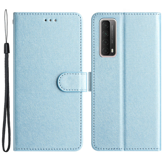 For Huawei P smart 2021 / Y7a Phone Case PU Leather Silk Texture Stand Wallet Flip Cover with Strap