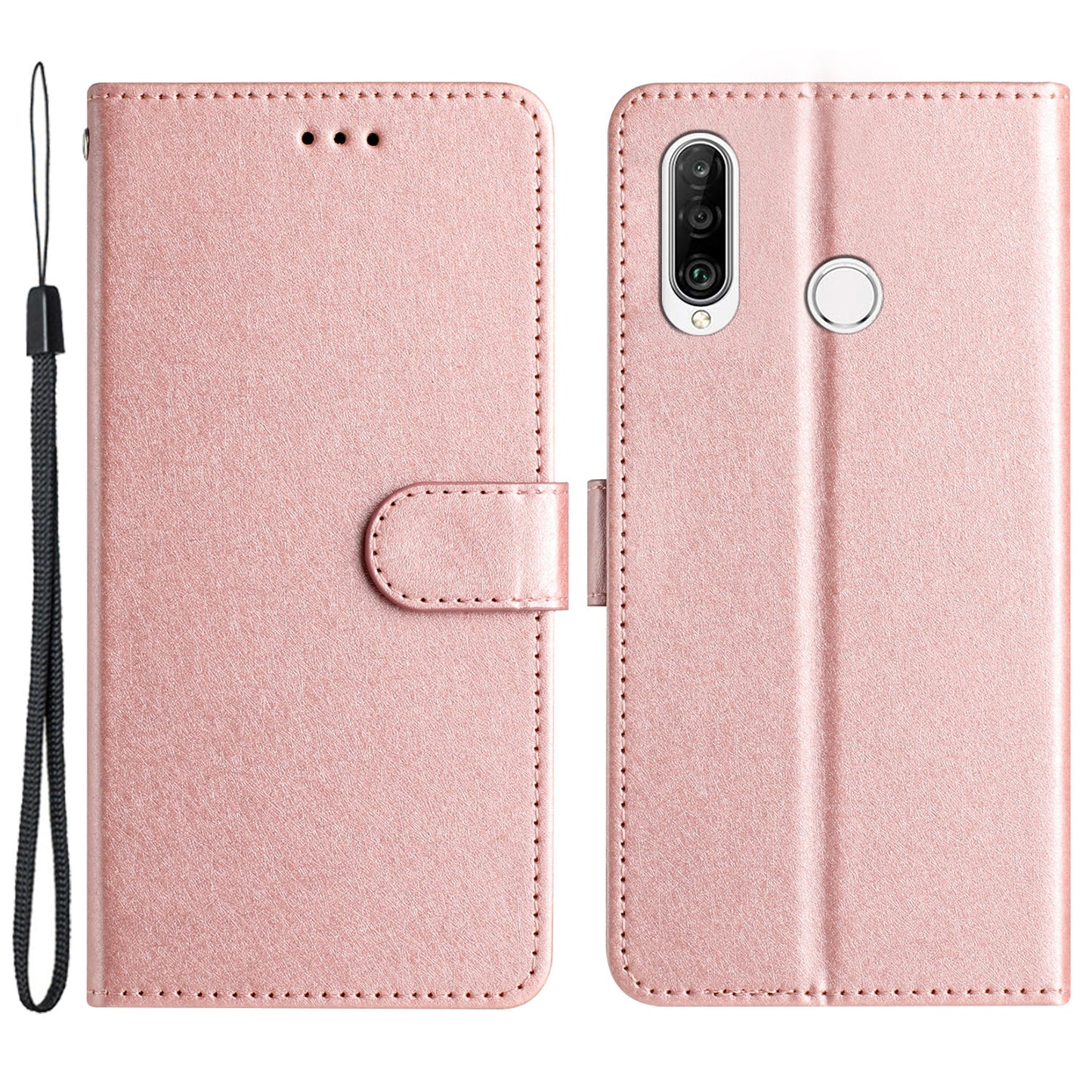 For Huawei P30 Lite Stand Flip Protective Cover PU Leather Silk Texture Wallet Phone Case with Strap