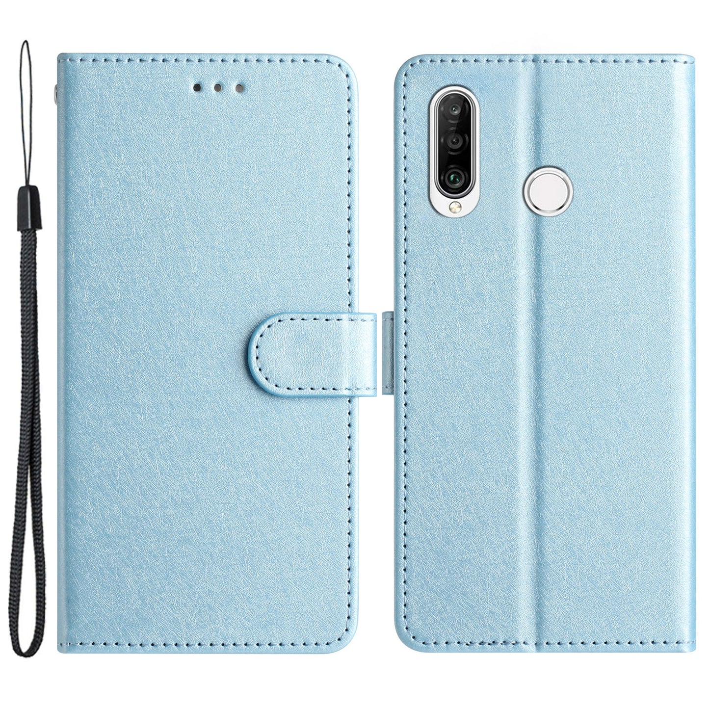For Huawei P30 Lite Stand Flip Protective Cover PU Leather Silk Texture Wallet Phone Case with Strap