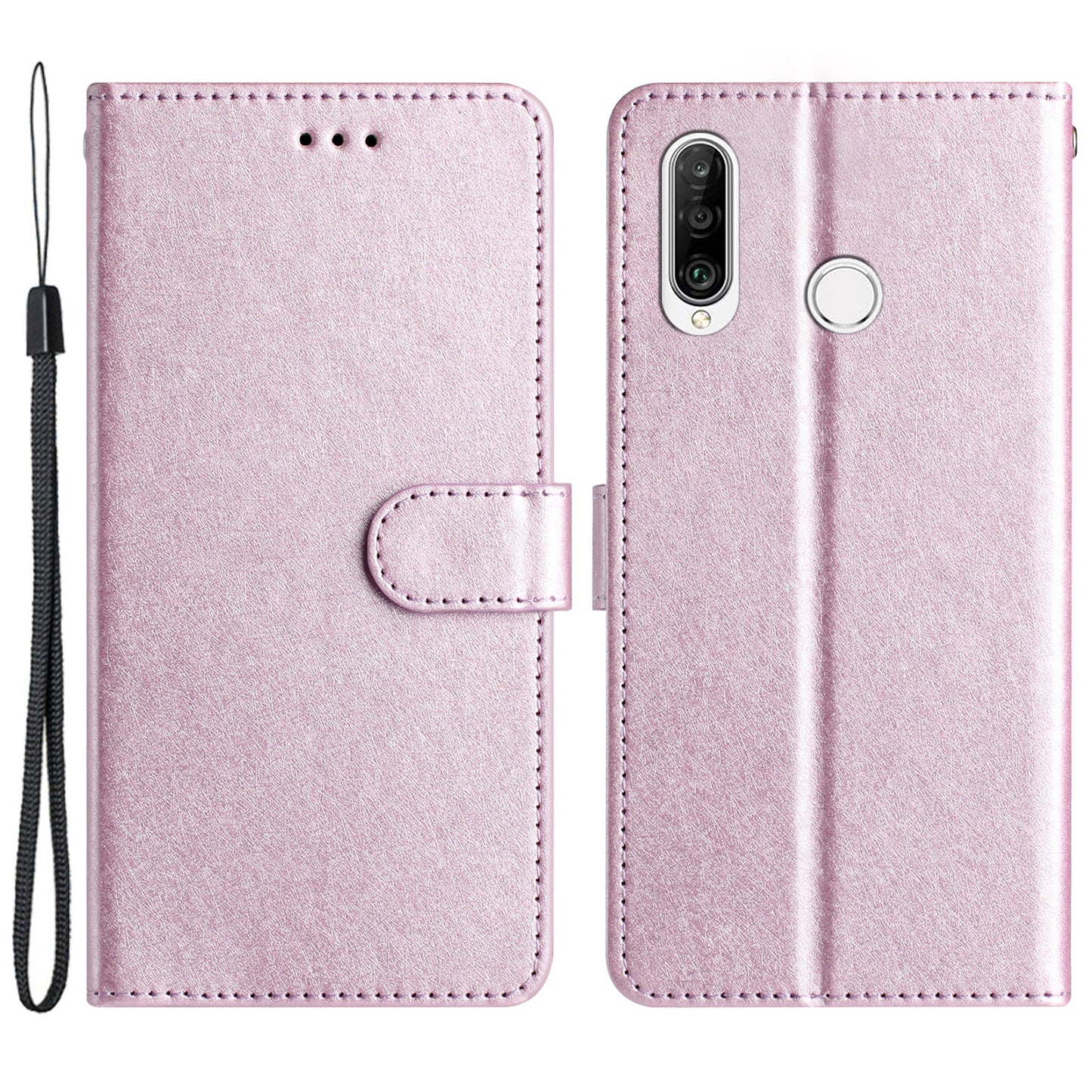 For Huawei P30 Lite Stand Flip Protective Cover PU Leather Silk Texture Wallet Phone Case with Strap