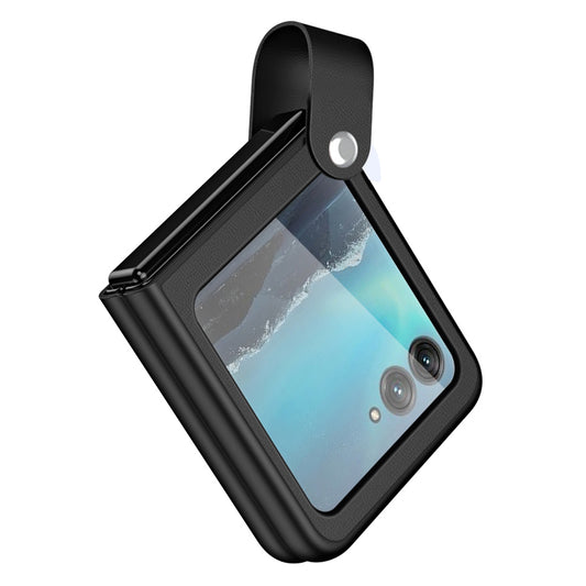 For Motorola Razr 40 Ultra 5G PU Leather + PC Phone Case Finger Strap Kickstand Cover