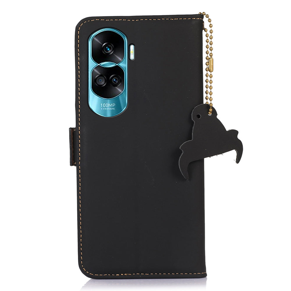 For Honor 90 Lite 5G / X50i RFID Blocking Wallet Phone Case Silky Feeling Genuine Cow Leather Stand Cover