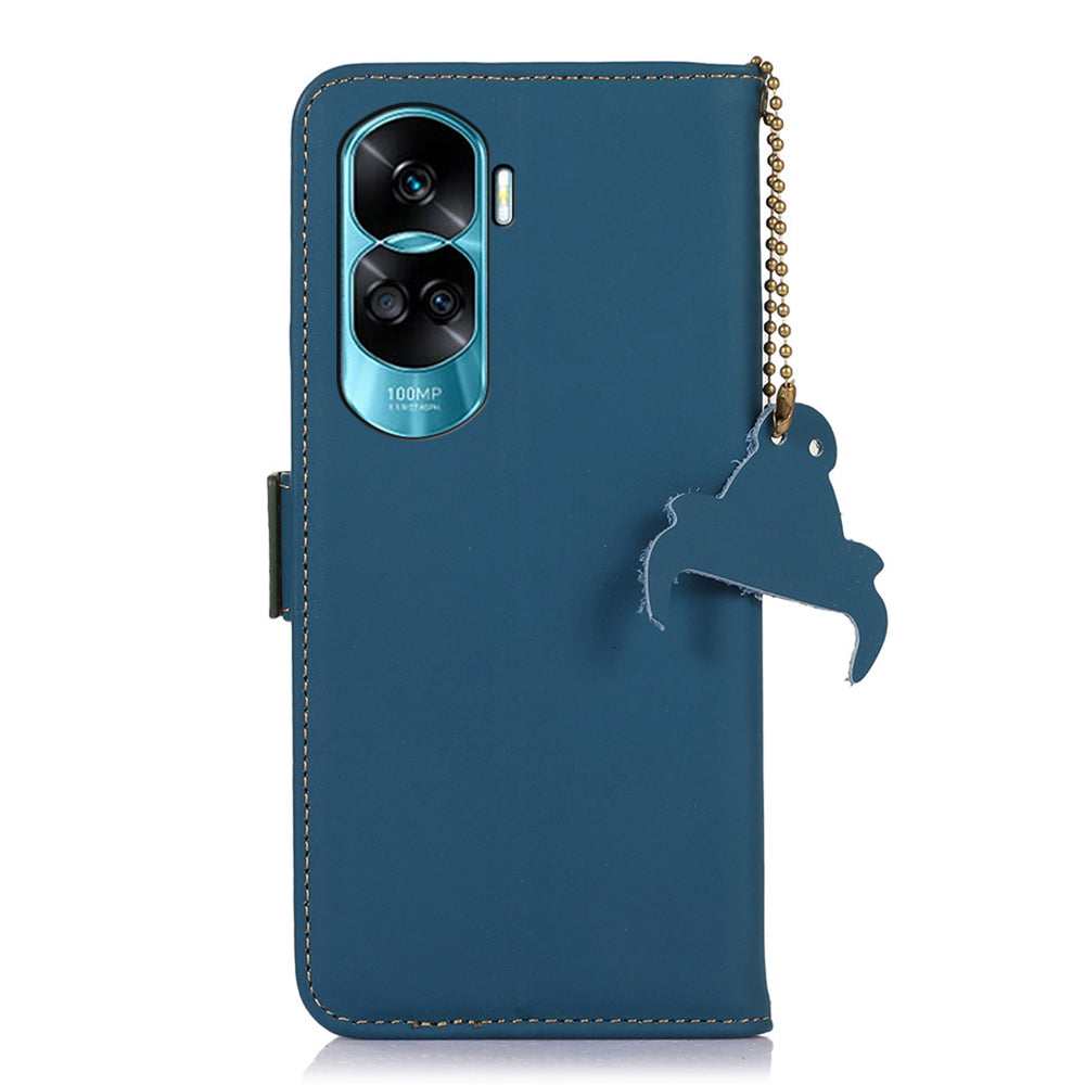 For Honor 90 Lite 5G / X50i RFID Blocking Wallet Phone Case Silky Feeling Genuine Cow Leather Stand Cover
