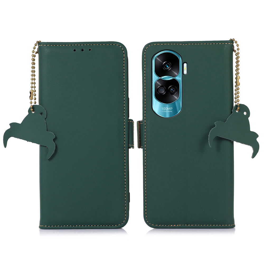 For Honor 90 Lite 5G / X50i RFID Blocking Wallet Phone Case Silky Feeling Genuine Cow Leather Stand Cover