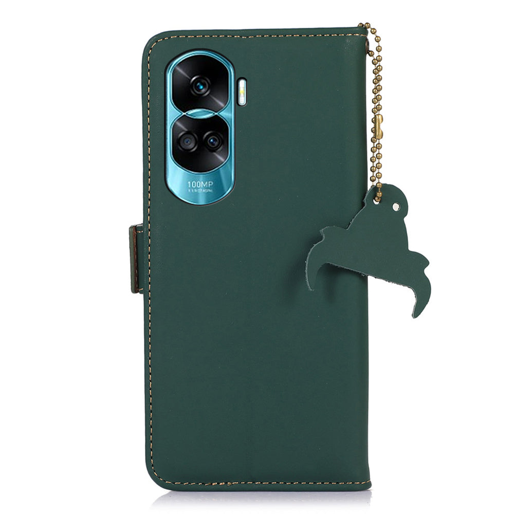 For Honor 90 Lite 5G / X50i RFID Blocking Wallet Phone Case Silky Feeling Genuine Cow Leather Stand Cover