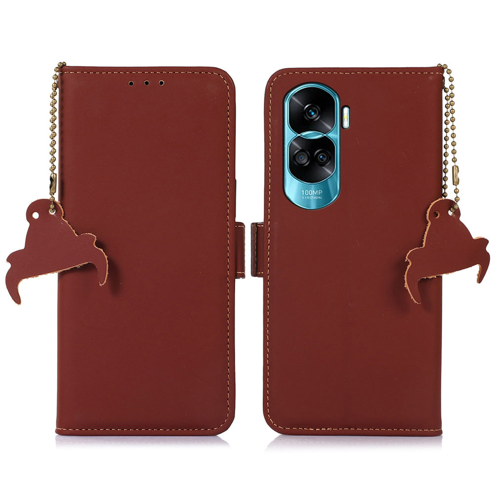 For Honor 90 Lite 5G / X50i RFID Blocking Wallet Phone Case Silky Feeling Genuine Cow Leather Stand Cover