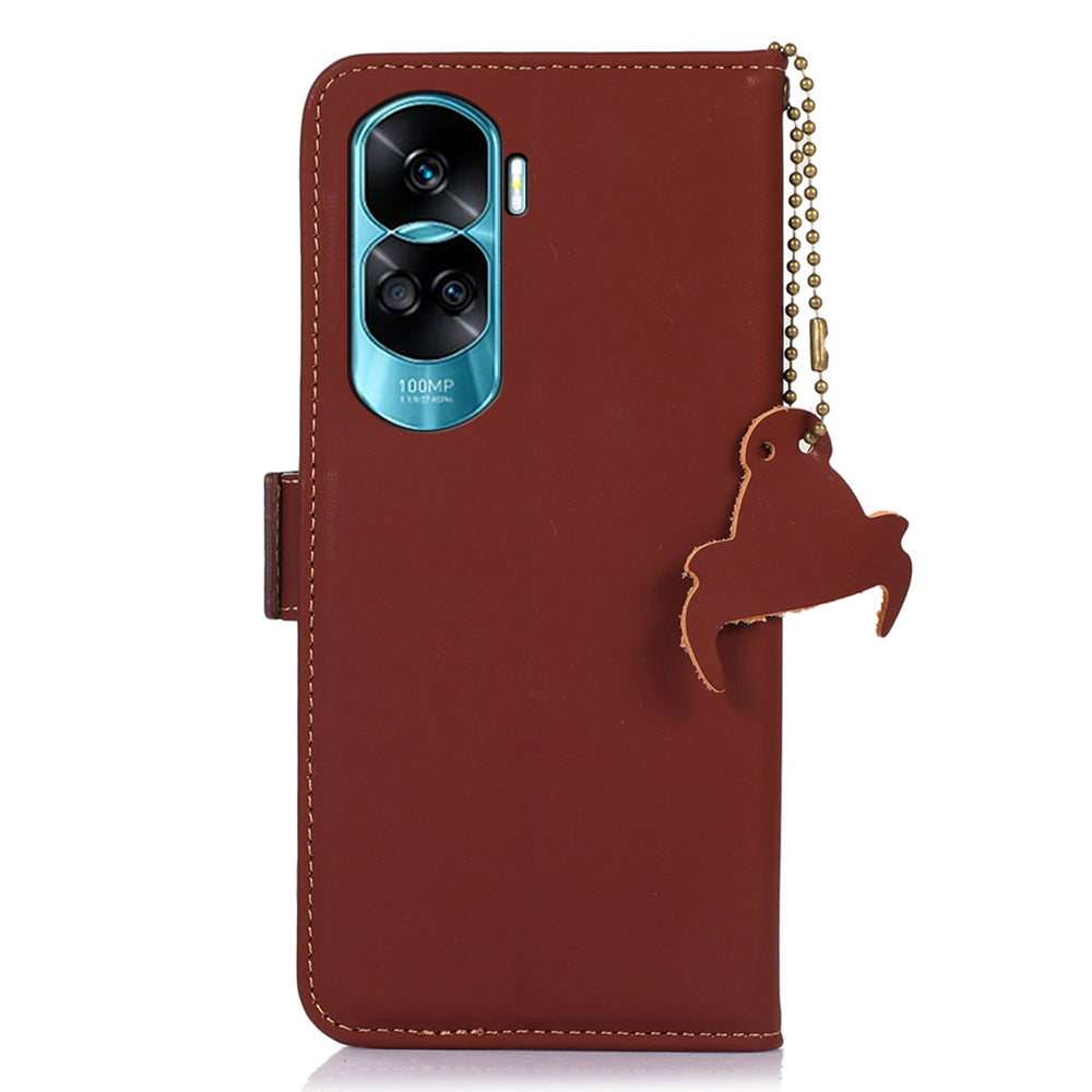 For Honor 90 Lite 5G / X50i RFID Blocking Wallet Phone Case Silky Feeling Genuine Cow Leather Stand Cover