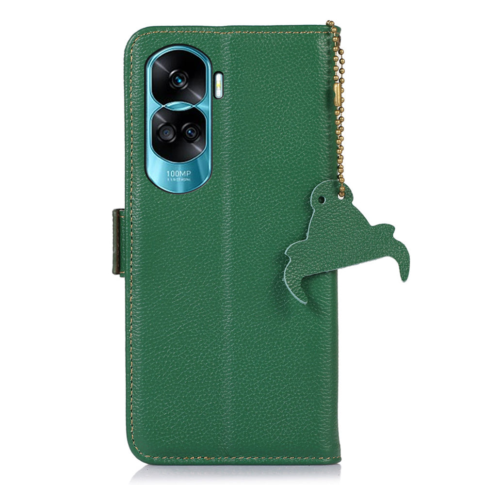 For Honor 90 Lite 5G / X50i RFID Blocking Phone Case Stand Wallet Genuine Cow Leather Litchi Texture Cover