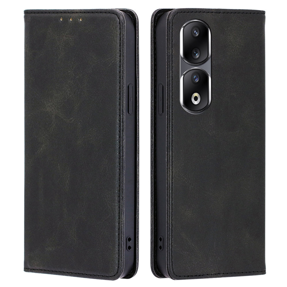 For Honor 90 Pro Shockproof PU Leather Cover Stand Wallet Calf Texture Cell Phone Case