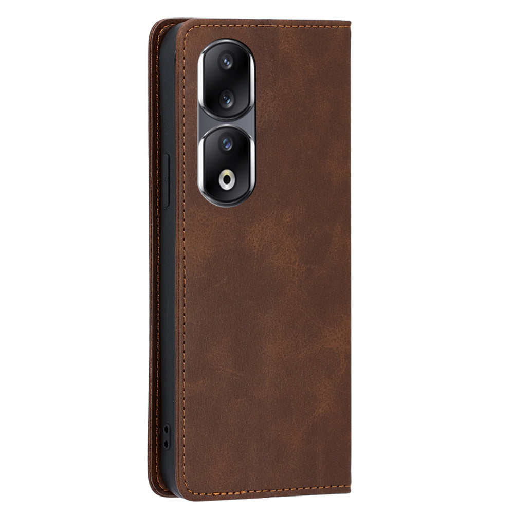 For Honor 90 Pro Shockproof PU Leather Cover Stand Wallet Calf Texture Cell Phone Case