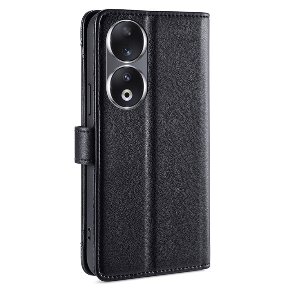 For Honor 90 Zipper Pocket Phone Leather Case Multiple Card Slots Anti-drop Cover with Straps