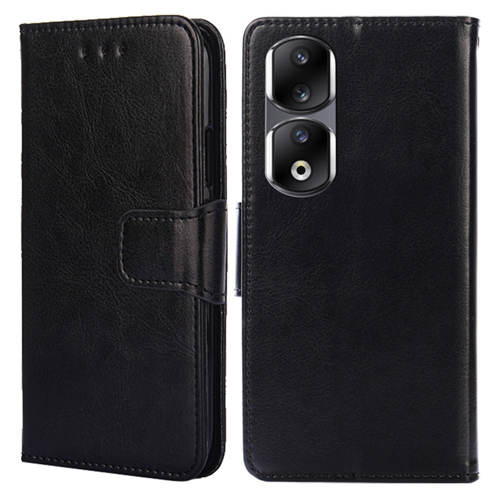 For Honor 90 Pro Wallet Stand Shell Textured PU Leather Phone Protection Case Shockproof Phone Cover