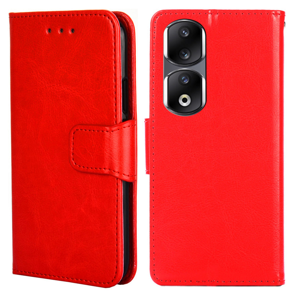 For Honor 90 Pro Wallet Stand Shell Textured PU Leather Phone Protection Case Shockproof Phone Cover