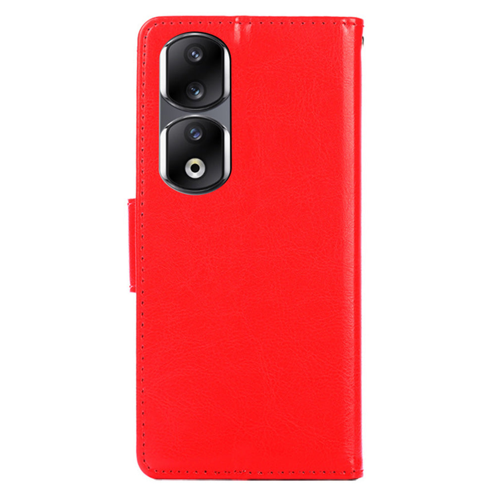 For Honor 90 Pro Wallet Stand Shell Textured PU Leather Phone Protection Case Shockproof Phone Cover