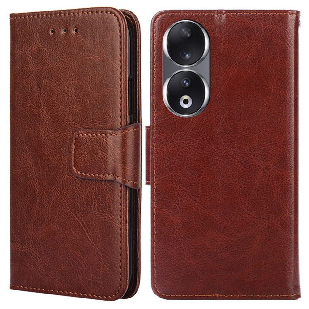 For Honor 90 Textured Cell Phone Case PU Leather Stand Anti-scratch Mobile Phone Cover Wallet