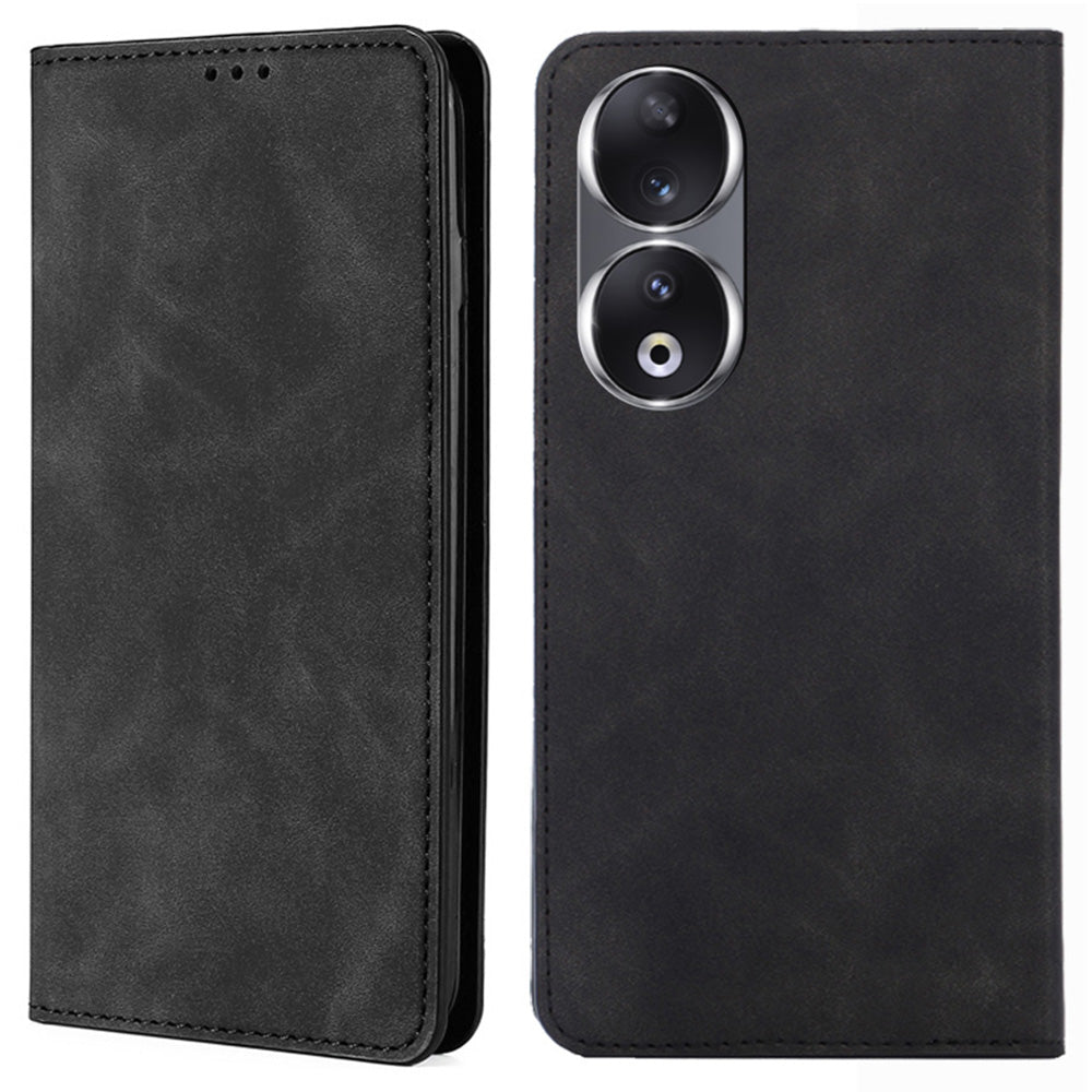 For Honor 90 Skin-touch Feeling Phone Cover Stand PU Leather Phone Case Shell with Card Slot