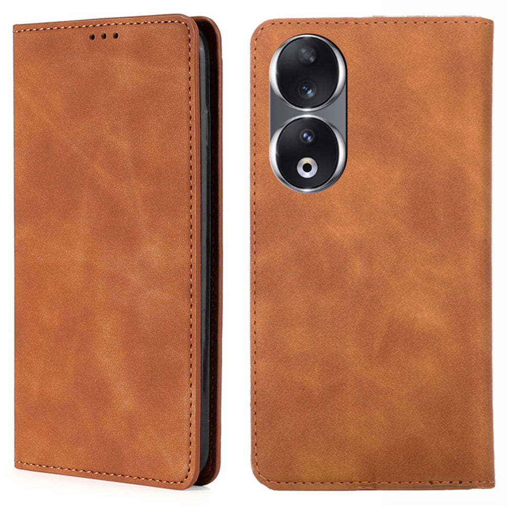 For Honor 90 Skin-touch Feeling Phone Cover Stand PU Leather Phone Case Shell with Card Slot
