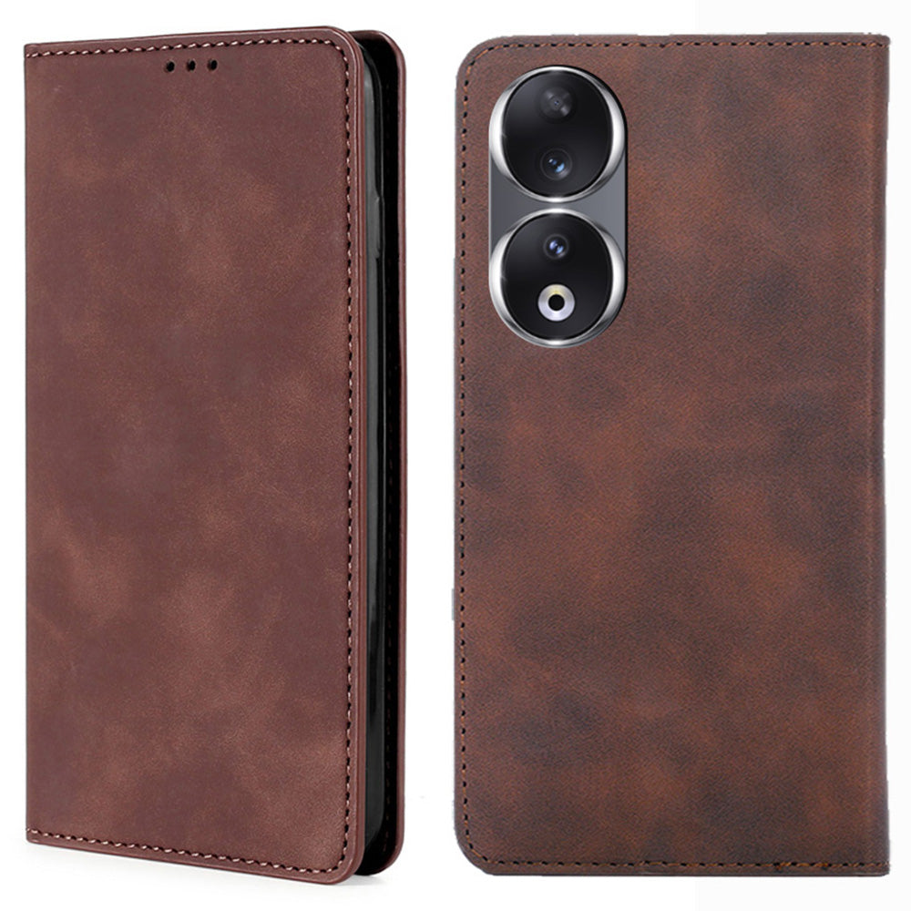 For Honor 90 Skin-touch Feeling Phone Cover Stand PU Leather Phone Case Shell with Card Slot