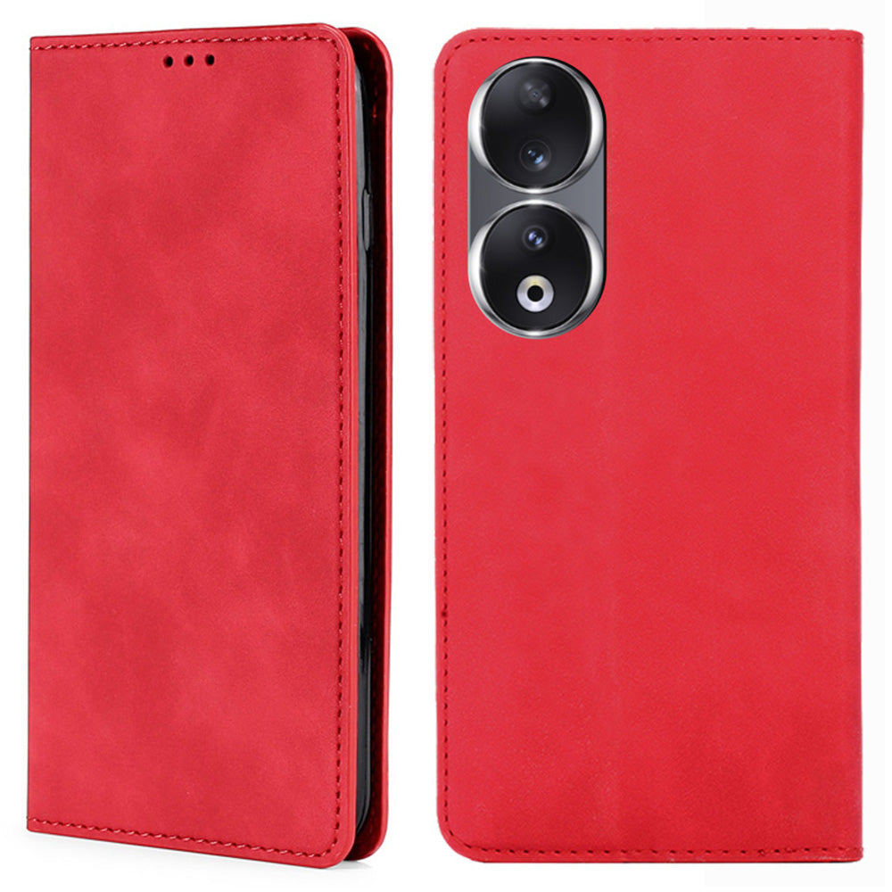 For Honor 90 Skin-touch Feeling Phone Cover Stand PU Leather Phone Case Shell with Card Slot