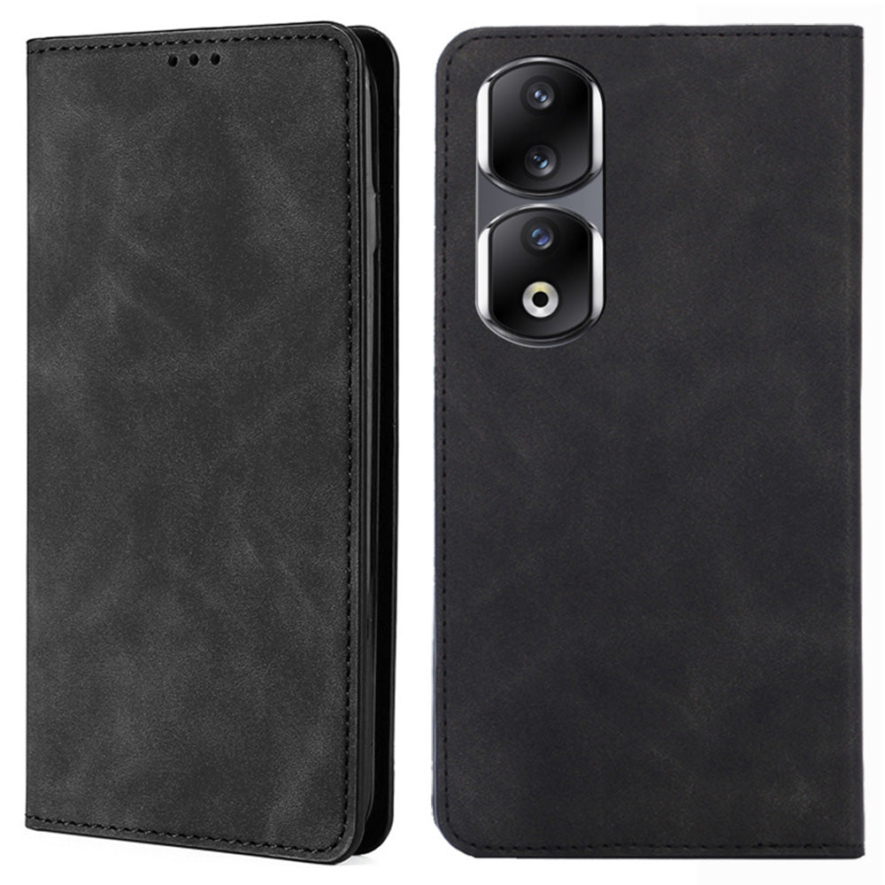 For Honor 90 Pro Shockproof Phone Cover Skin-touch PU Leather Case Stand Card Slot Phone Shell