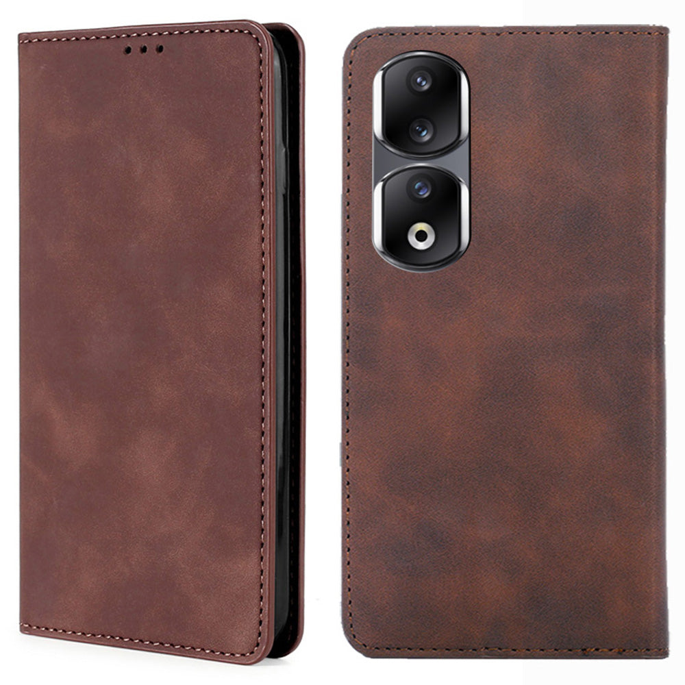 For Honor 90 Pro Shockproof Phone Cover Skin-touch PU Leather Case Stand Card Slot Phone Shell