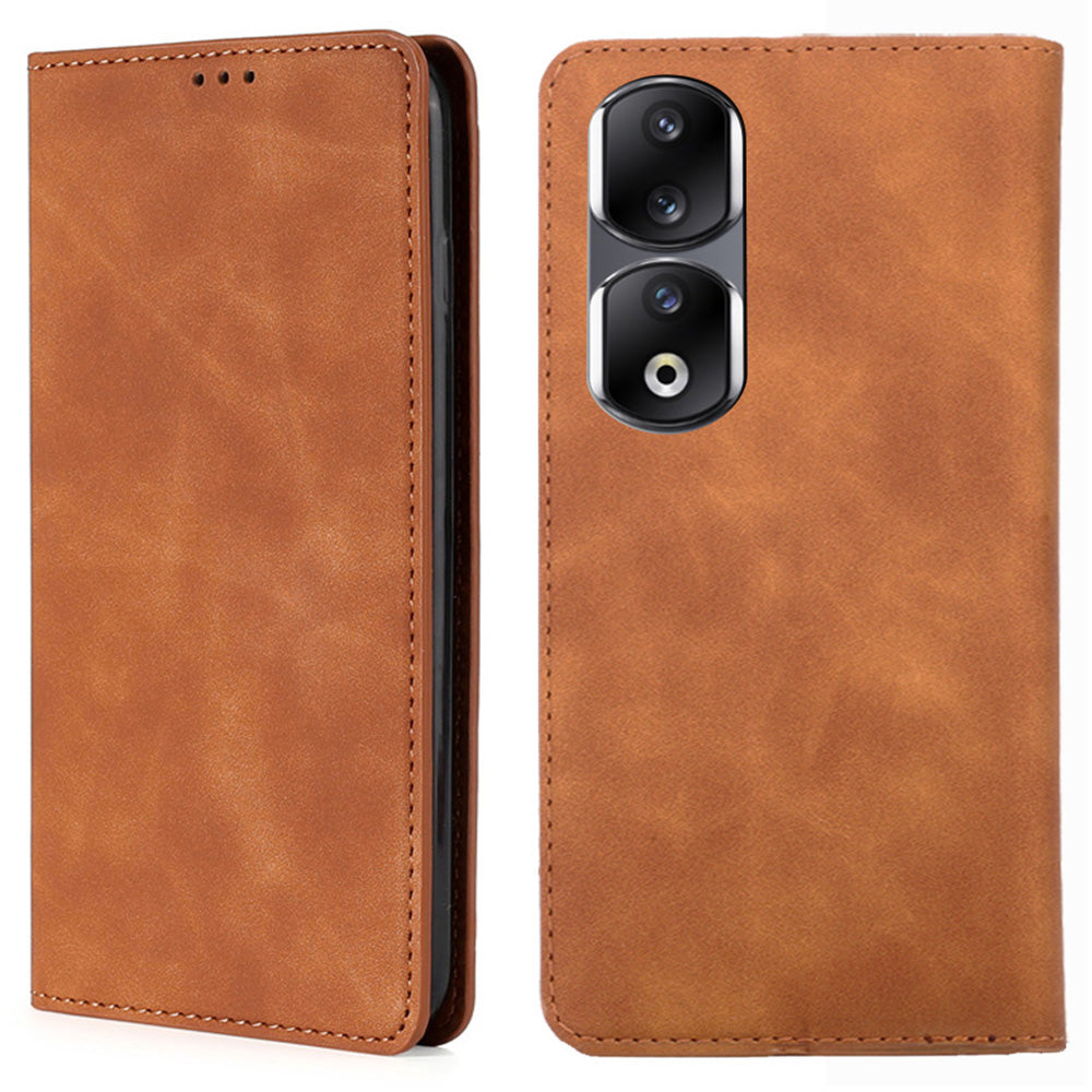 For Honor 90 Pro Shockproof Phone Cover Skin-touch PU Leather Case Stand Card Slot Phone Shell