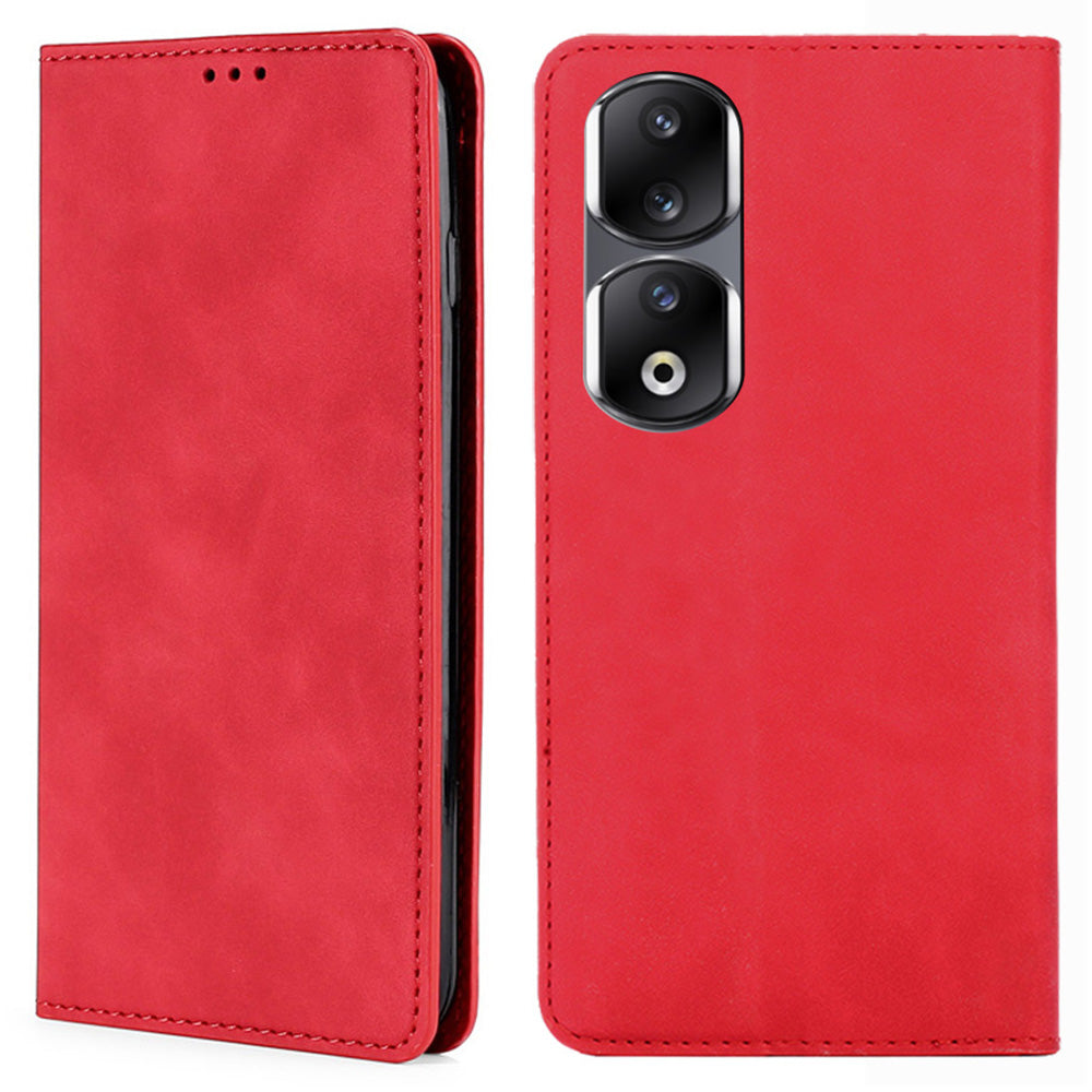 For Honor 90 Pro Shockproof Phone Cover Skin-touch PU Leather Case Stand Card Slot Phone Shell
