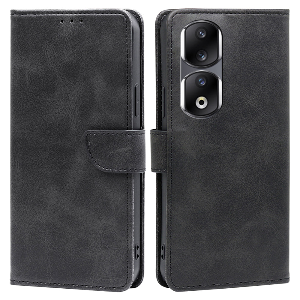 For Honor 90 Pro Anti-Scratch Phone Shell Calf Texture Wallet Phone Case PU Leather Stand Cover