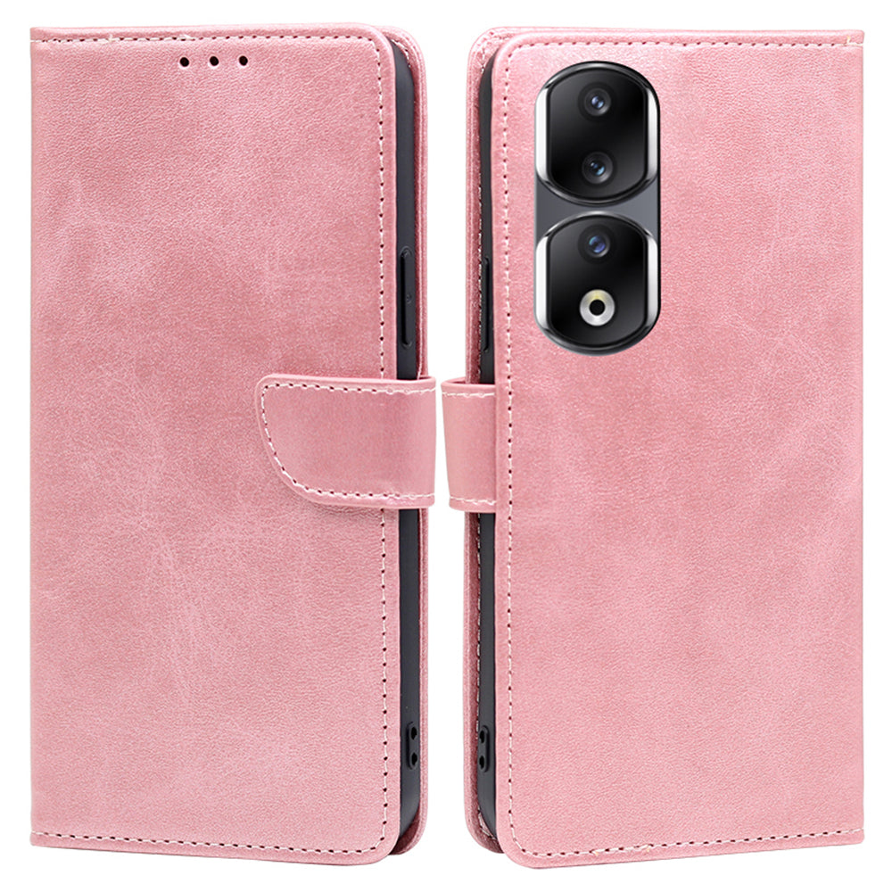 For Honor 90 Pro Anti-Scratch Phone Shell Calf Texture Wallet Phone Case PU Leather Stand Cover