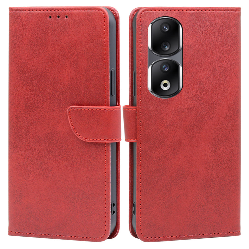 For Honor 90 Pro Anti-Scratch Phone Shell Calf Texture Wallet Phone Case PU Leather Stand Cover