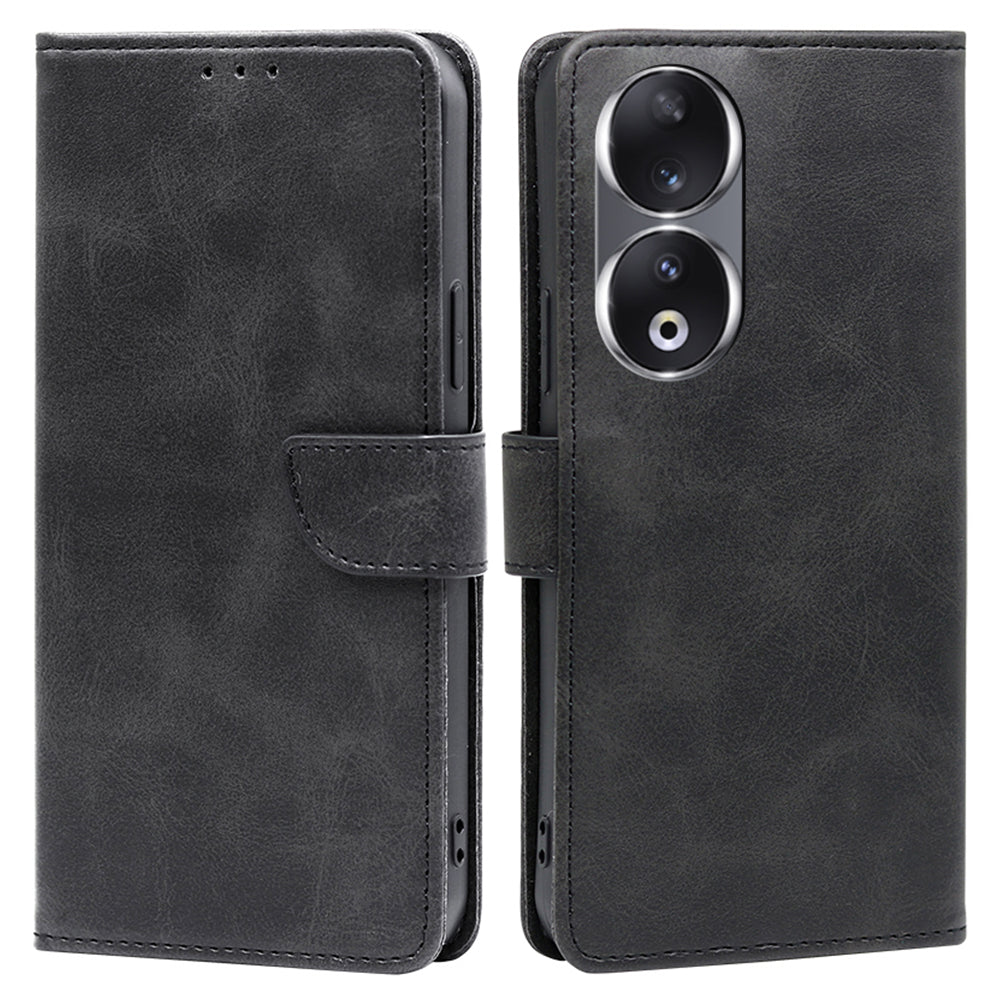 For Honor 90 Phone Wallet Case Calf Texture TPU+PU Leather Shell Stand Anti-drop Cover