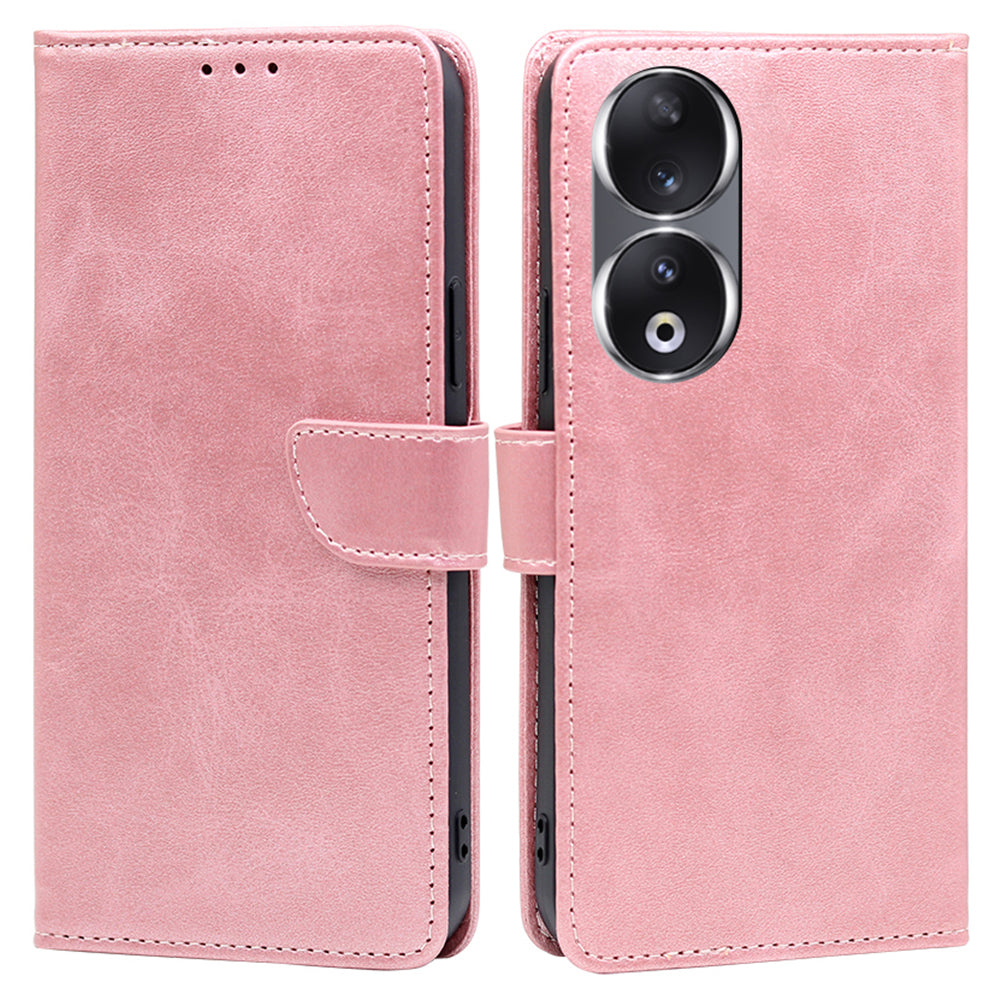 For Honor 90 Phone Wallet Case Calf Texture TPU+PU Leather Shell Stand Anti-drop Cover